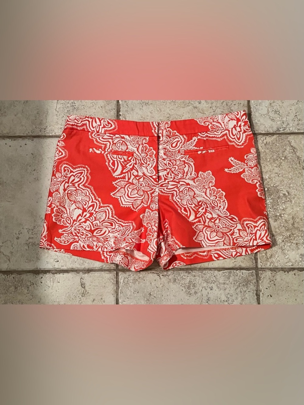 Kenar Coral and White Paisley Shorts